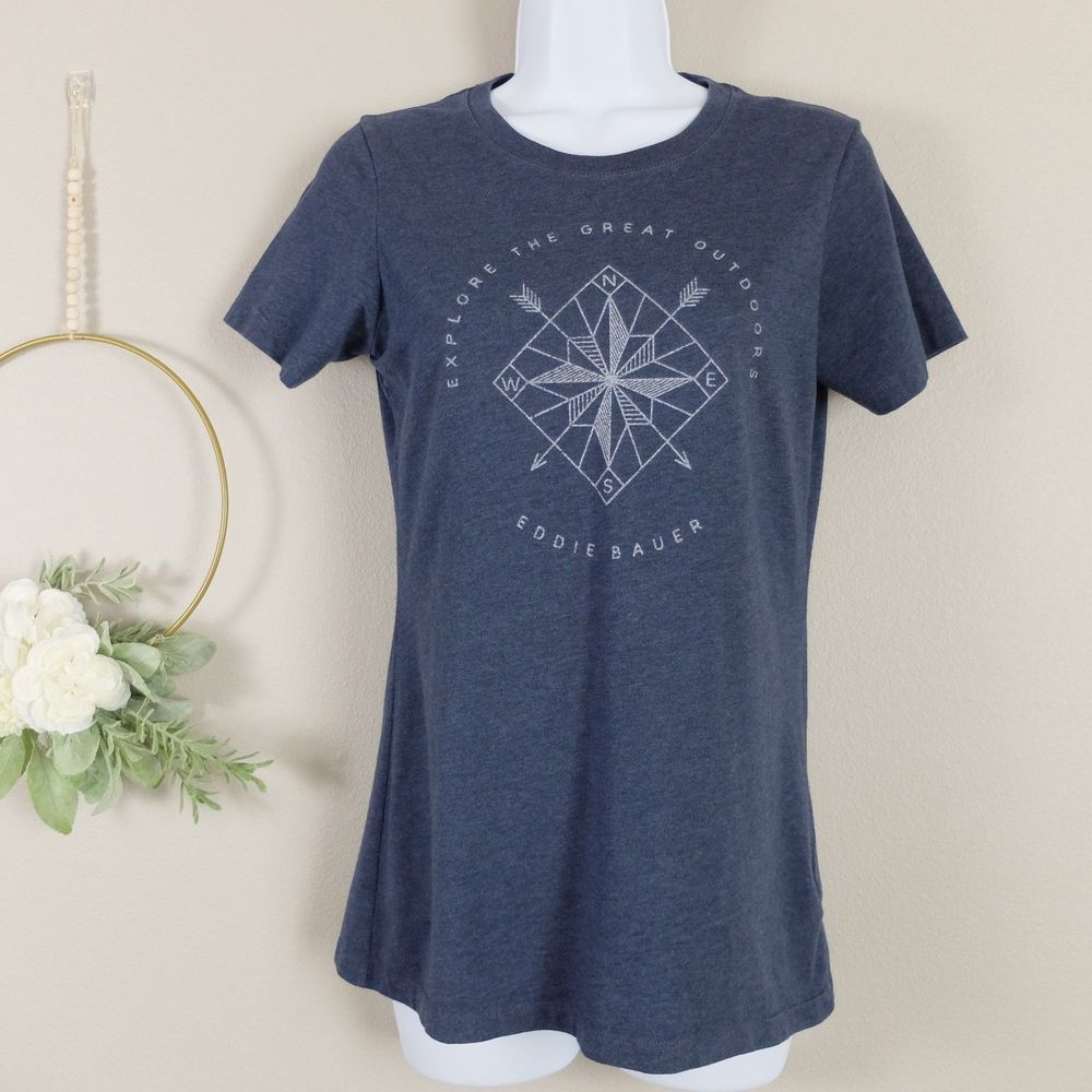 Eddie Bauer Heather Navy Graphic Shirt Size Small